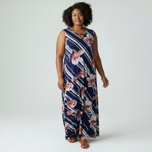 Espresso Womens 2X Maxi Dress Blue Orange Floral Sleeveless Plus Size Boho